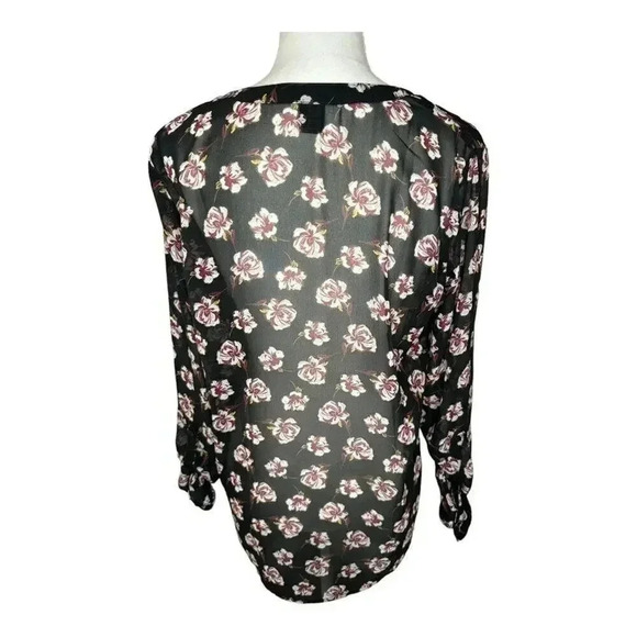 Ann Taylor Factory Women’s Small Black‎ Floral V-Neck Chiffon Top - Picture 3 of 6